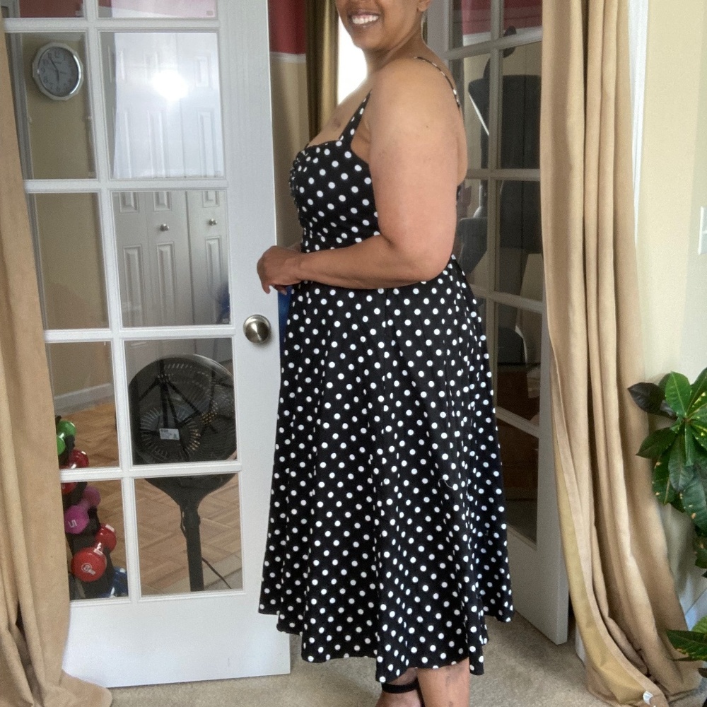 TORRID NWT Midi Poplin Fit&Flare Dress Black w/ White Polka Dots, Size 0… - Picture 6 of 16